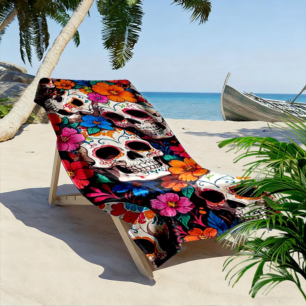 Bunte Zuckerschädel mit Blumenmuster Strandtuch schnelltrocknend für Reisen Outdoor-Sportarten Joggen Strand und Schwimmen