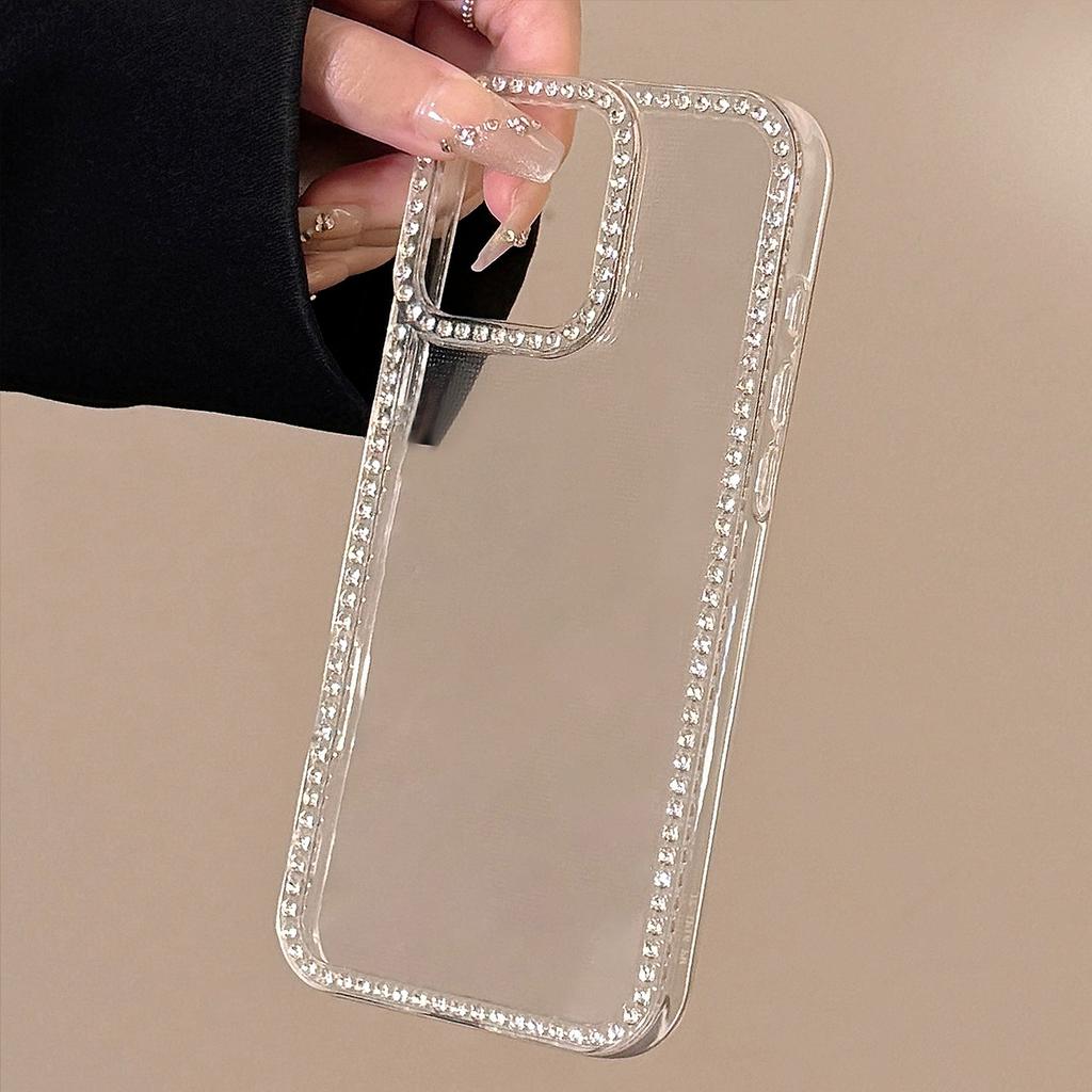Border Rhinestone Glitter Powder Transparent Suitable for Apple 16 Mobile Phone Case 15promax Anti Fall IPhone 13 Soft 11