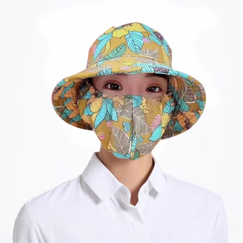 High-End Floral Sun Hat with Dustproof Mask and Breathable Face Covering