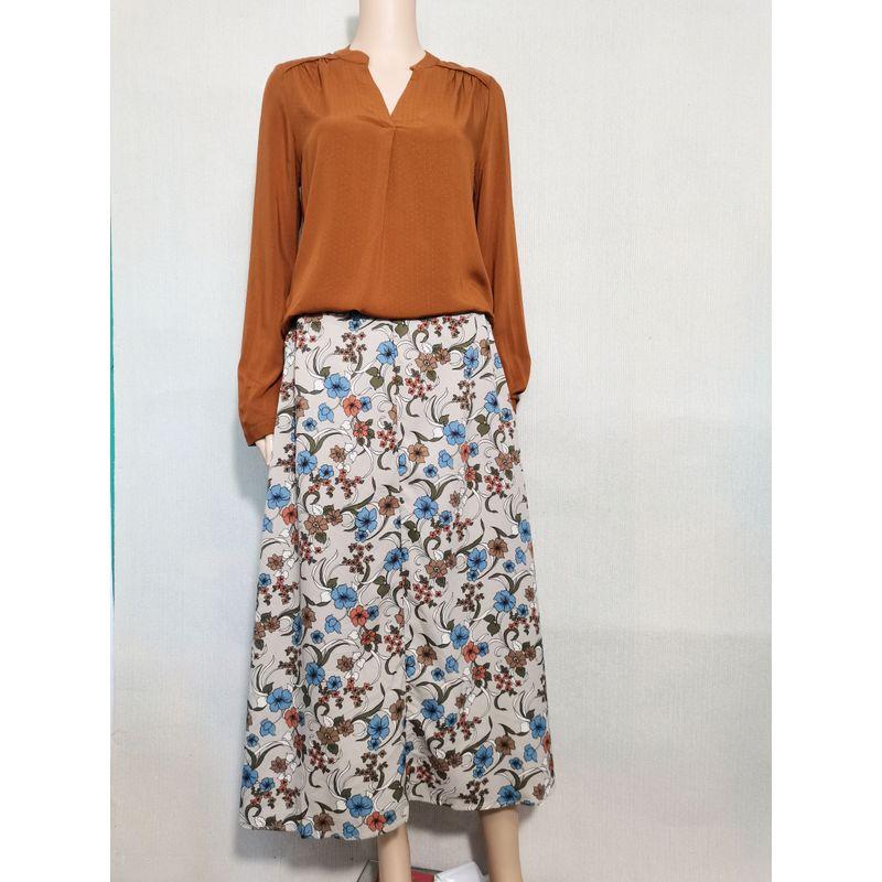 Export Tail Goods Cut Label Chiffon Print High Waist Elastic Band Waist Skirt Mid-Length Skirt Holiday Photography Artistic Summer
