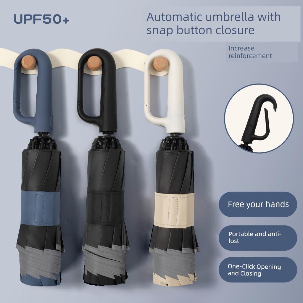 Ring-Buckle Automatic Umbrella, Enlarged and Reinforced, Sturdy and Wind-Resistant, for Men and Women, Sun Protection, Dual-Use for Sun and Rain
