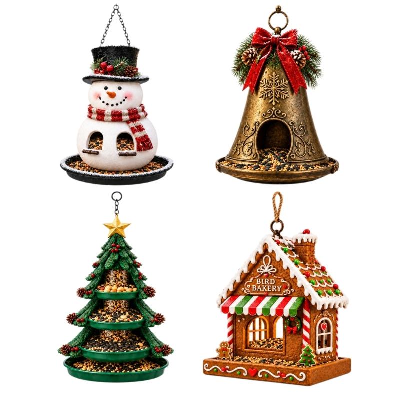 Wild Bird Feeding Display with Christmas Character, Hanging Outdoor Food Station for Garden, Yard, and Porch Use