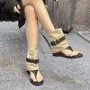 Retro belt buckle pants boots women's new fashion open-toed herringbone boots inner height increase short boots two wear cool boots