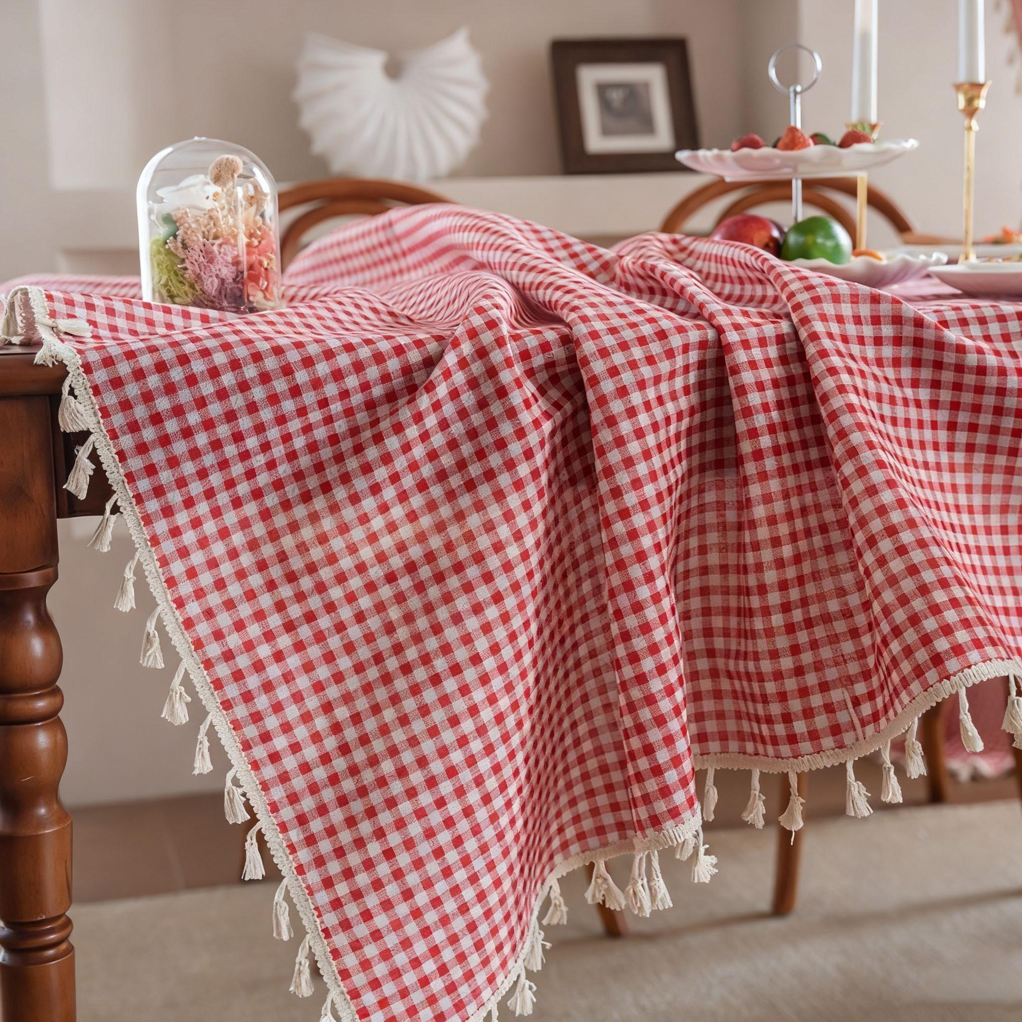 Pamut Vászon Terítő, Hímzett Bojt Konyhai Étkező Asztallap Díszítéshez Teadélután Esküvő Farmház Téglalap Alakú Terítő 60X60cm