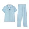 Summer Imitation Cotton Pajamas Women's Korean Simple Striped Women's Cardigan Short-sleeved Plus Size Casual Loungewear Set