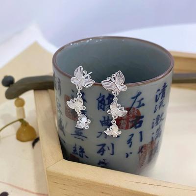 Elegant Three Butterfly Earrings for Women's Chinese Style Earrings Cheongsam Accessories Earrings