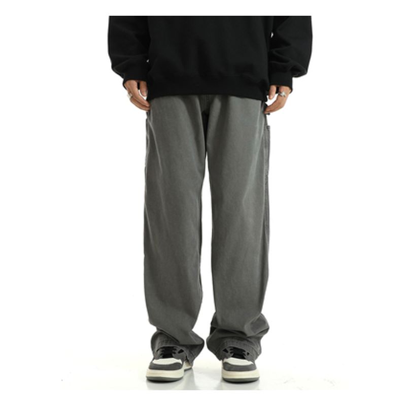 

American Retro Versatile Workwear Pants Men s Spring New Arrival High Street Casual Loose Straight-leg Washed Denim Trendy Ins Gray M