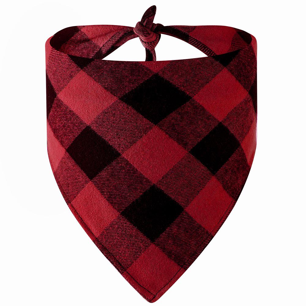 Festive Plaid Pet Drool Bib - All-Cotton Red, Black & Green Triangle Scarf