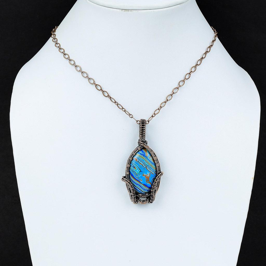 Regenbogen Calsilica Anhänger Kupferdraht gewickelter Anhänger Antikschmuck Edelsteinanhänger Handgefertigter Anhänger Erstaunlicher Kupferschmuck Geschenk für Ihn