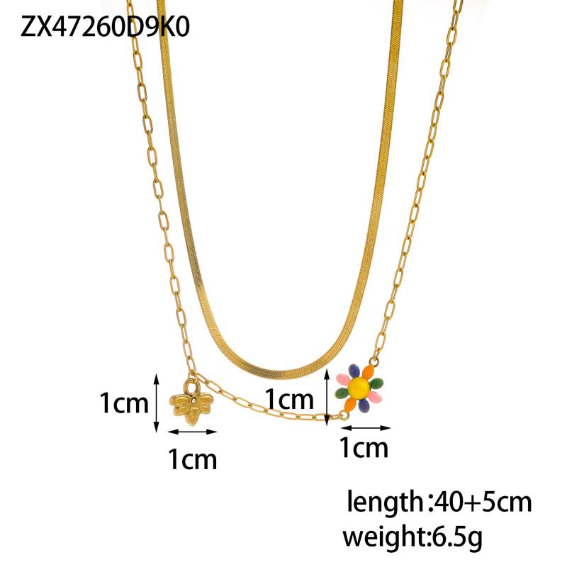 CARLIDANA Minimalist Daisy Enamel Pendant Layered Necklace Bracelet Set With Colorful Oil Dripping Flower Snake Chain Women