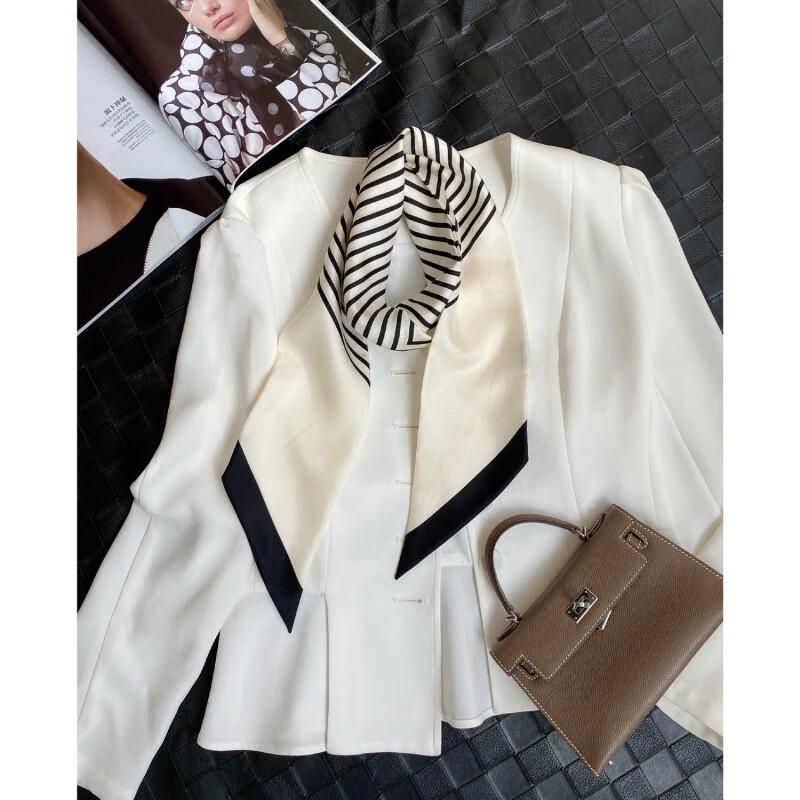 NINA SOLOR Black and White Striped Silk Scarf