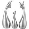 Home Decor Happy Silver Deer Statue Family Piano Finish Ceramic Figures (Set of 3, Silver)