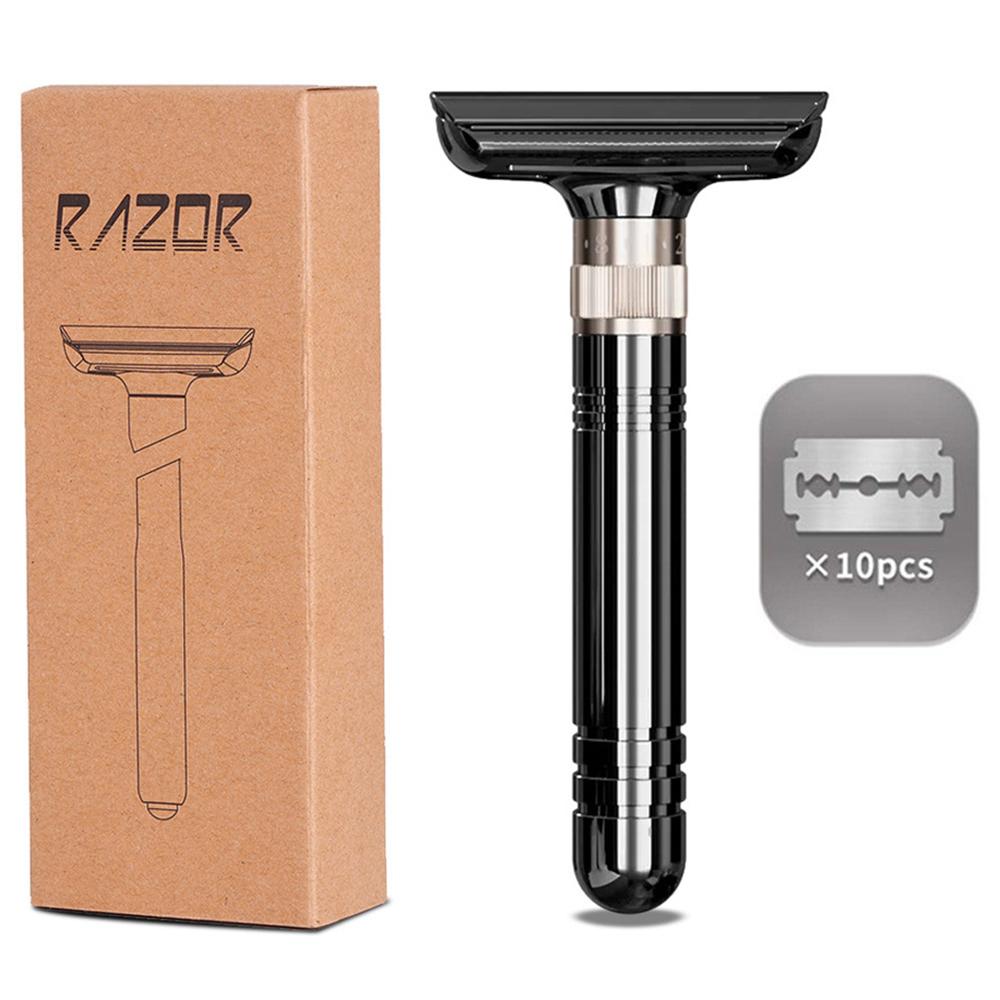 8-Speed Manual Adjustable Razor Double-Sided Safety Old-Fashioned Shaver with 10 Replacement Blades