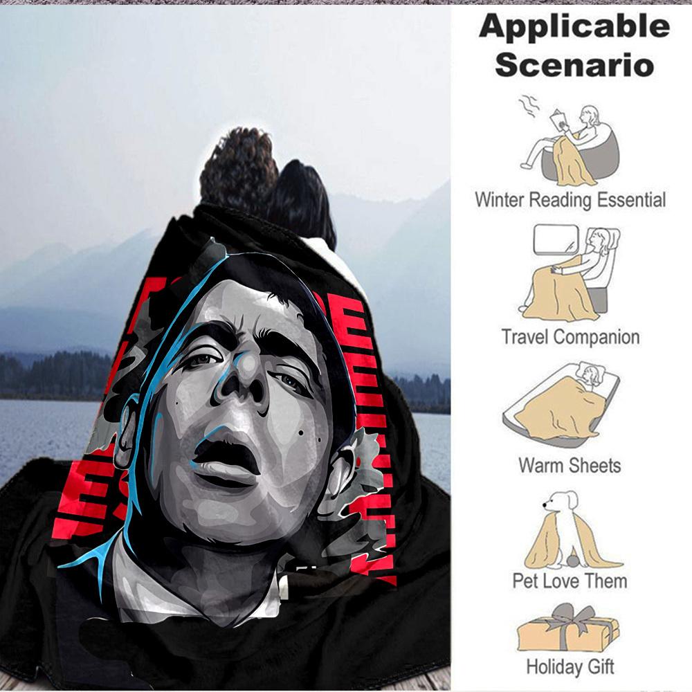 1pc Mr. Bean Flannel Throw Blanket HD Printed Lightweight Soft Warm All Season Blanket for Sofa, Bed, Travel, Camping Machine Washable
