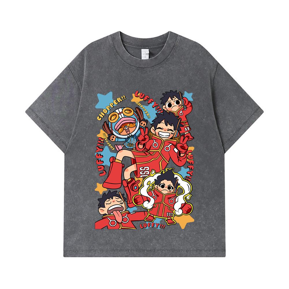 275 GSM Gewaschene T-Shirts 100% Baumwolle Einteilig V58 Egghead Chibi Print Unisex Schweres Baumwoll-T-Shirt