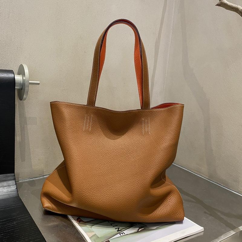 New Double-sided TC Leather Tote Women's Bag, Easy To Knead, Large Capacity Commuting European and American Style Versatile Bag