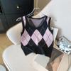 Autumn Fashion Casual Argyle Knitted Sweater Vest Women Winter Retro Sleeveless Pullover Sweater Women Waistcoat  Round Neck Knitwear Vests 24821