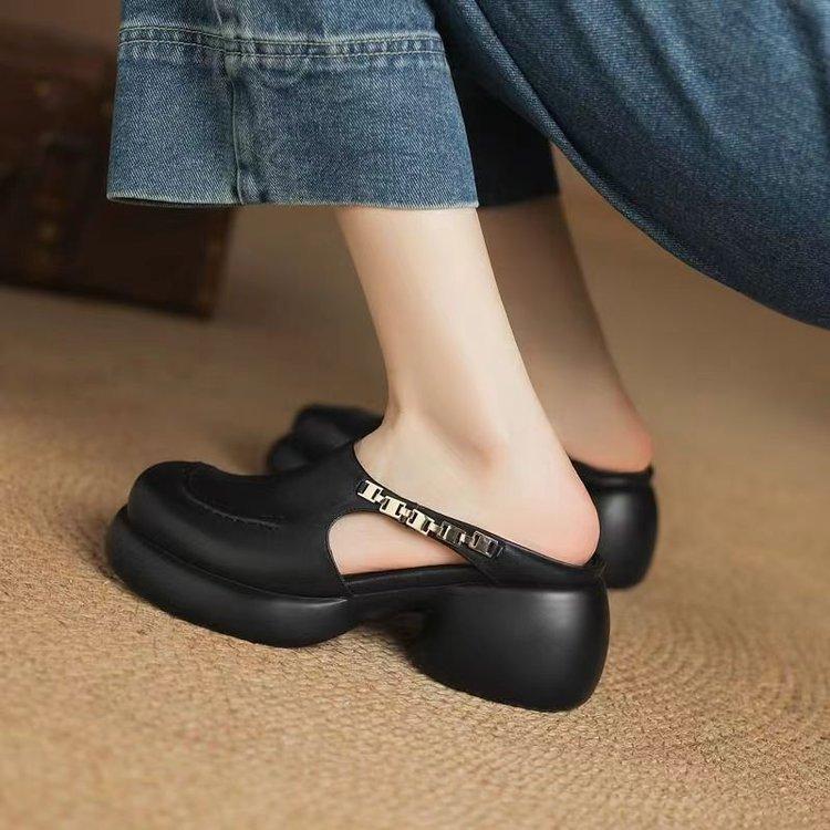 Thick Soled Cool Half Dragging Women's Outdoor Beach Coarse Heel Fashion Elegant Buckle Designed Comfortable Sandals