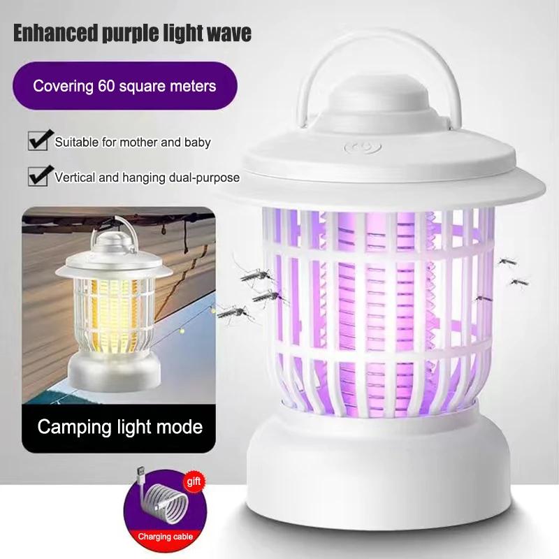 Přenosná lampa proti komárům venkovní elektrická lapačka na mouchy zapper hubič hmyzu repelent USB dobíjecí tichá lampa proti komárům