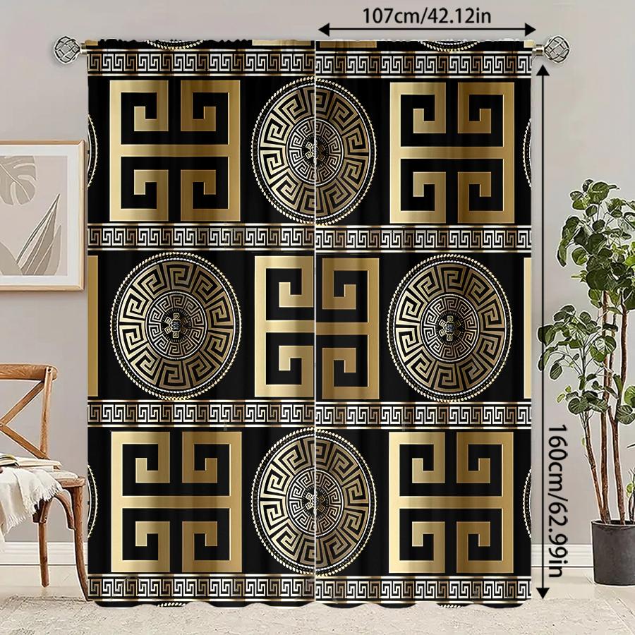 

2 pieces of golden rune pattern printed curtains bedroom and living room home decoration room decoration 100*130 Grommet Top 1pcs