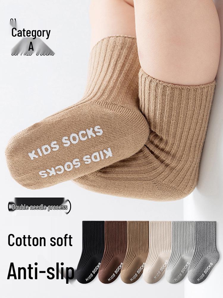 Infant Cotton Non-Slip Mid-Calf Socks for Boys and Girls, Spring To Winter