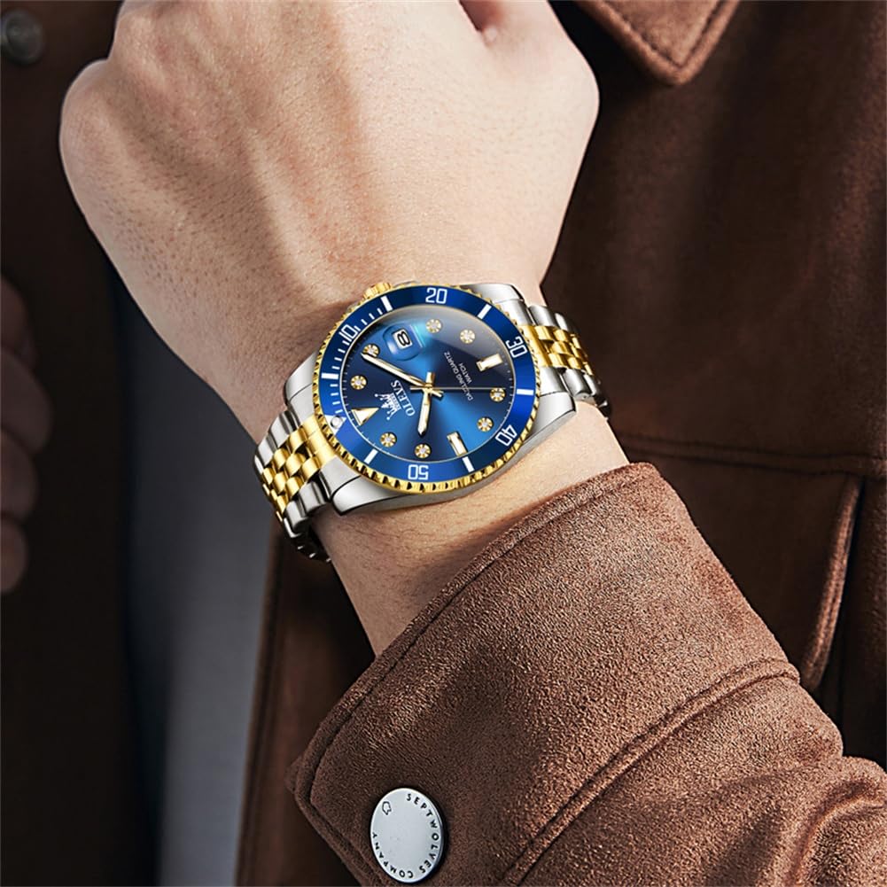 Gold Silver Popular Waterproof Olevs Watch Blue Analog Quartz Business Watch Blue Stylish Stainless Steel Watch Date Simple Large Dial Watch Fashion