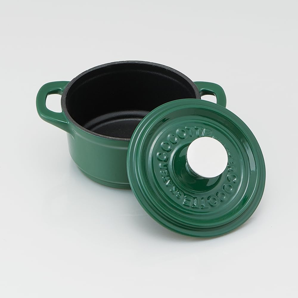 Skater Cocotte Pot, Induction Compatible, Double-Handled, Oven Cooking Pot, Iron, Enameled, Leaf Green, 12cm, INCT12N-A