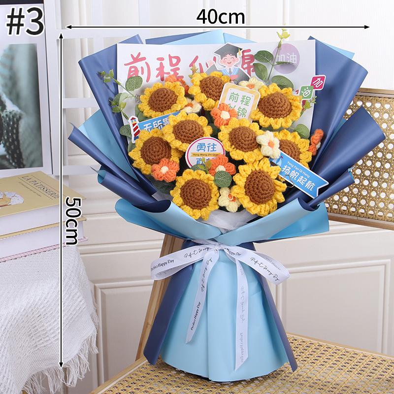 Hand-Knitted Crocheted Sunflower Bouquet Graduation Flowers Gifts Finished Product Teacher'S Day Graduation Season Bouquet