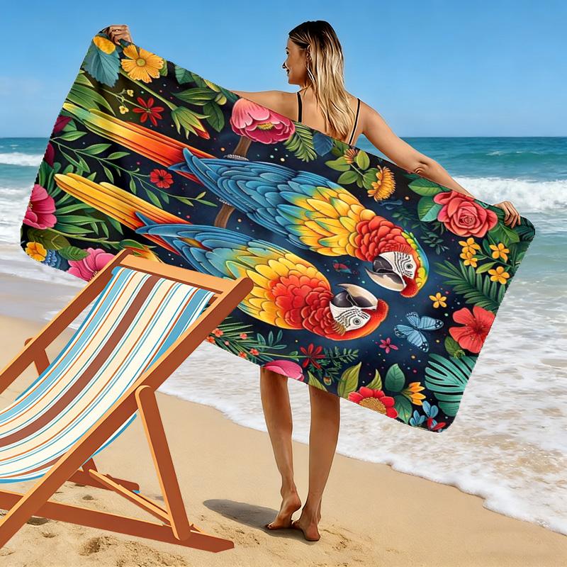 Tropical Parrot Print Beach Towel, Large Soft Quick Dry Towel for Beach Camping Swimming