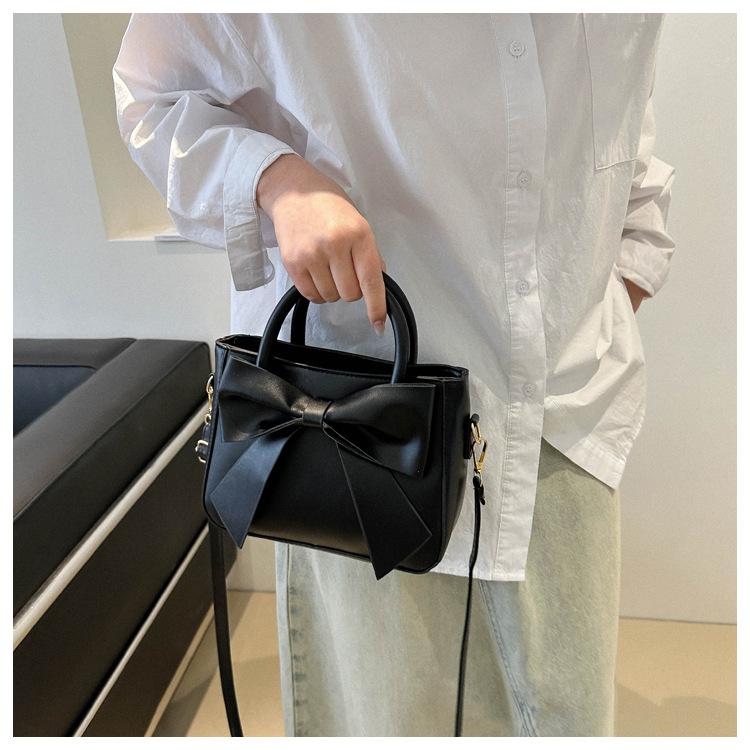 Cute Bowknot Handbag for Women, Simple Solid Color Shoulder Crossbody Bag, Street Style Small Square Purse CLE