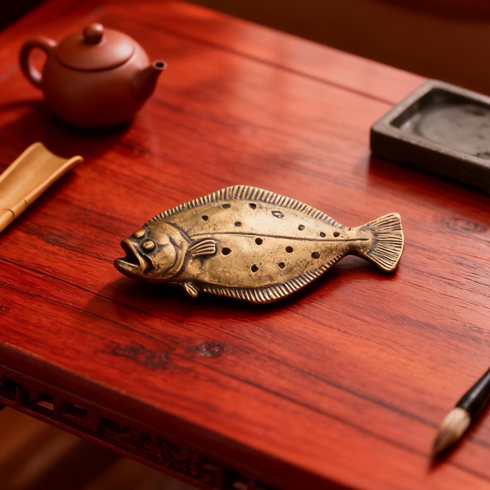 

Creative Brass Fish Figurine Vintage Flounder Sculpture Desktop Table Ornament for Home Office Decoration золотой