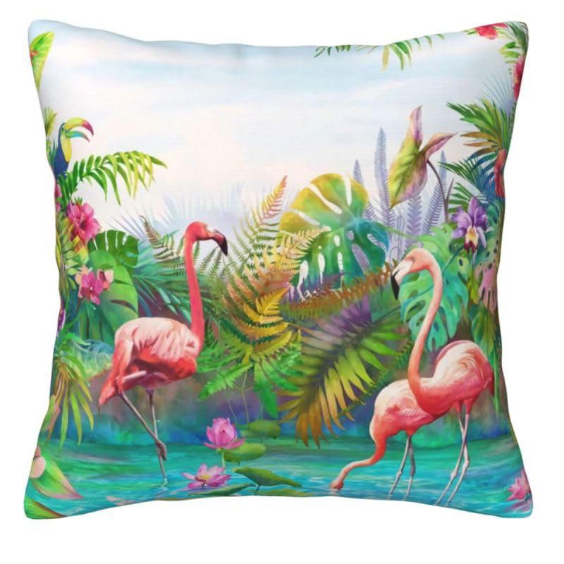 Home Decor Flamingos In Tropical Paradise Pillow Covers Pattern Cushion Cover Suitable For Sofa Bedroom Car Pillow Cover