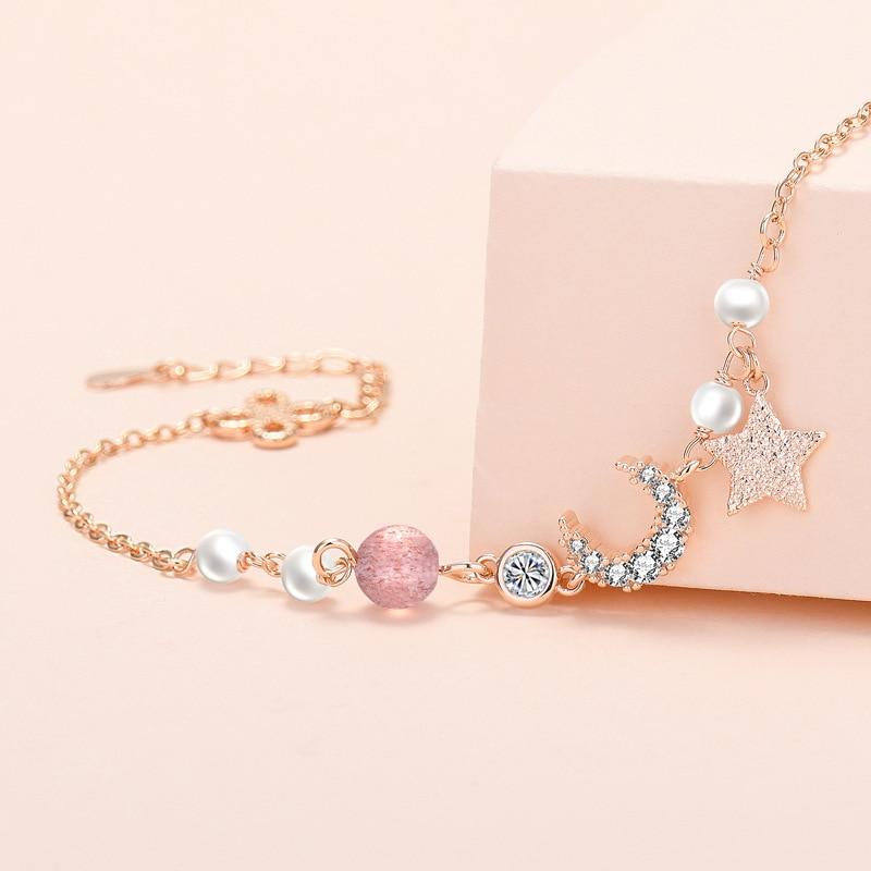 Silver 925 Bracelets For Women Retro Four Leaf Clover Charms For Bracelet Crystal Beads Pearl Moon &Star Bangles Jewelry