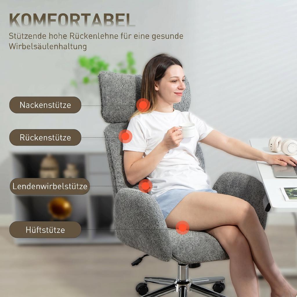 Office Chair with Adjustable Headrest, Ergonomic Desk Chair, Tilt Function, Height-Adjustable, Dark Grey