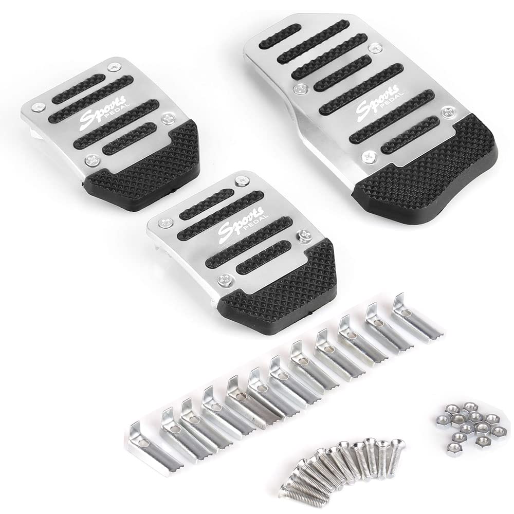 

Накладка на педаль тормоза и педаль газа ZS Универсальная автомобильная педаль Противоскользящая из алюминиевого сплава Нескользящая накладка на педаль 3 штуки (Серебряный)