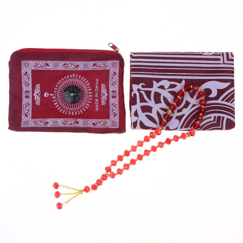 Islamic Prayer Mat Portable Travel Foldable Prayer Rug With Beads for Muslim Office Business Trip Worship