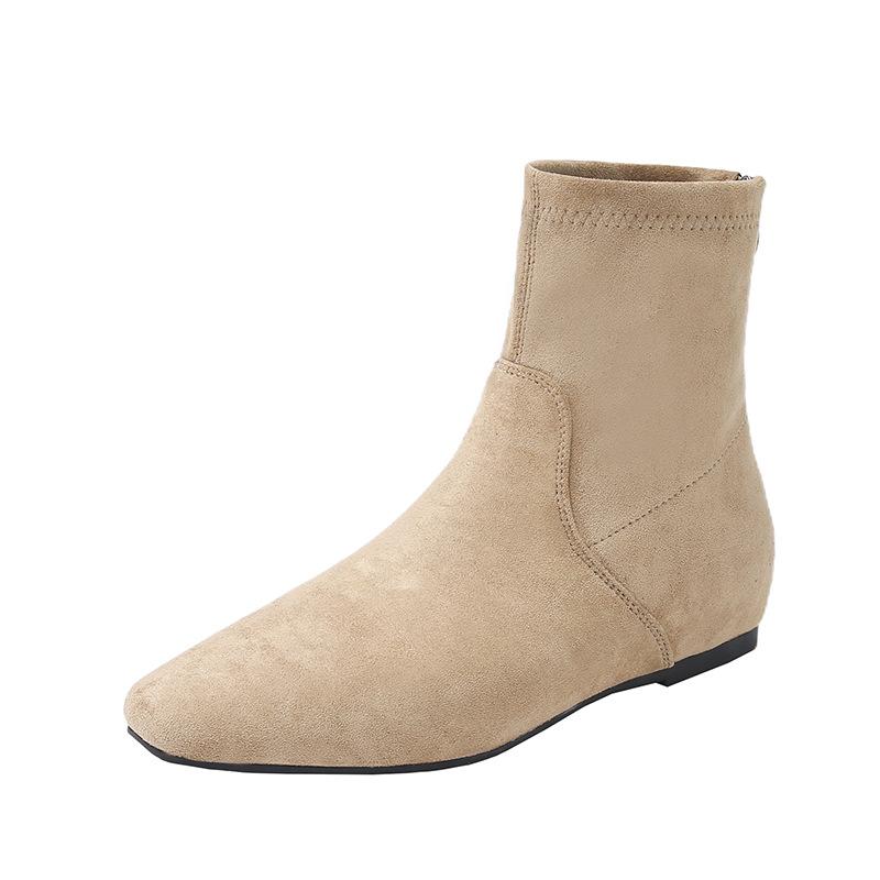 French retro square head flat bottom thin boots women's 2025 new versatile comfortable rear zipper western cowboy boots