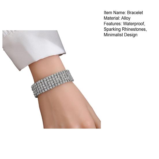 Women Bracelet Multi-row Sparkling Rhinestones Wristband Waterproof Nickel-Free Wristwear Minimalist Design Versatile Bracelet Jewelry