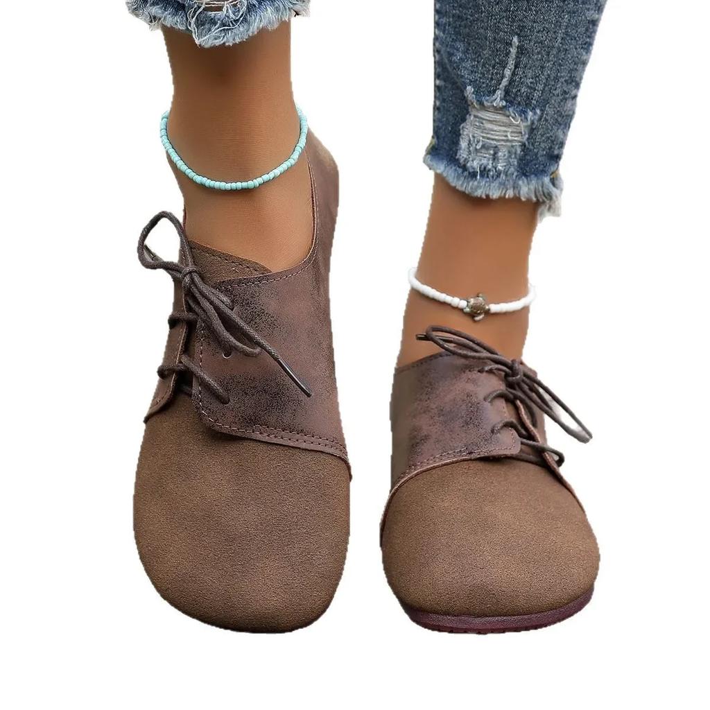 Dámské ležérní boty ve vintage stylu nadměrné velikosti s plochou podrážkou, pohodlné dámské jednoboty, nízké šněrovací kotníkové tenisky
