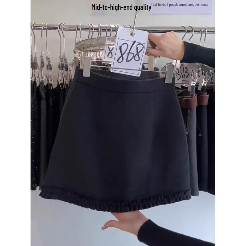 Korean Style High-Waisted Woolen A-line Skirt - Elegant, Slimming, and Hip-Hugging for Women
