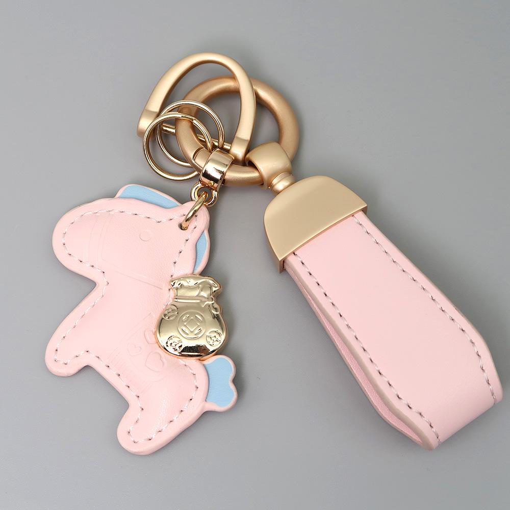 Kleiner Schaf- & Pferdeleder-Schlüsselanhänger mit Perlenanhänger - Gold