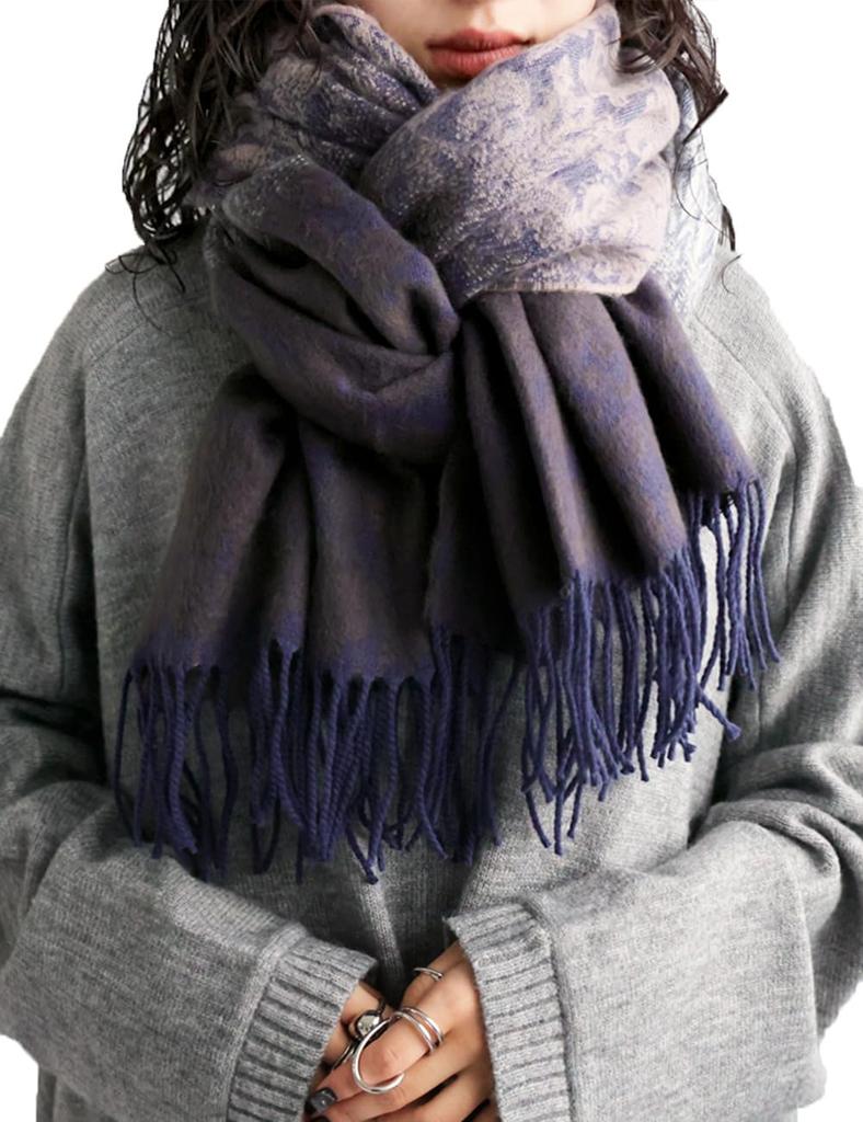 Antiqua Large Damask Print F Navy Women's Stole/Scarf, PJ-01175 20,