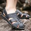 Men Brown Flats Slippers Summer Outdoor Wide Head Hiking Sandals Retro Black Leather Closed Toe Beach Shoes Plus Size