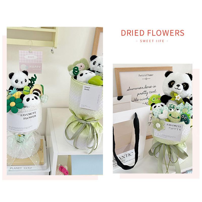 1 st Hand Hållande Blomma Högtidsgåva Plysch Kreativitet Docka Bukett Söt Panda Bukett Gradient Färg