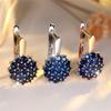Cute Sunflower Blue Crystal Round Zircon Hoop Earrings For Women Gold Color Wedding Flower Jewelry Engagement Gift