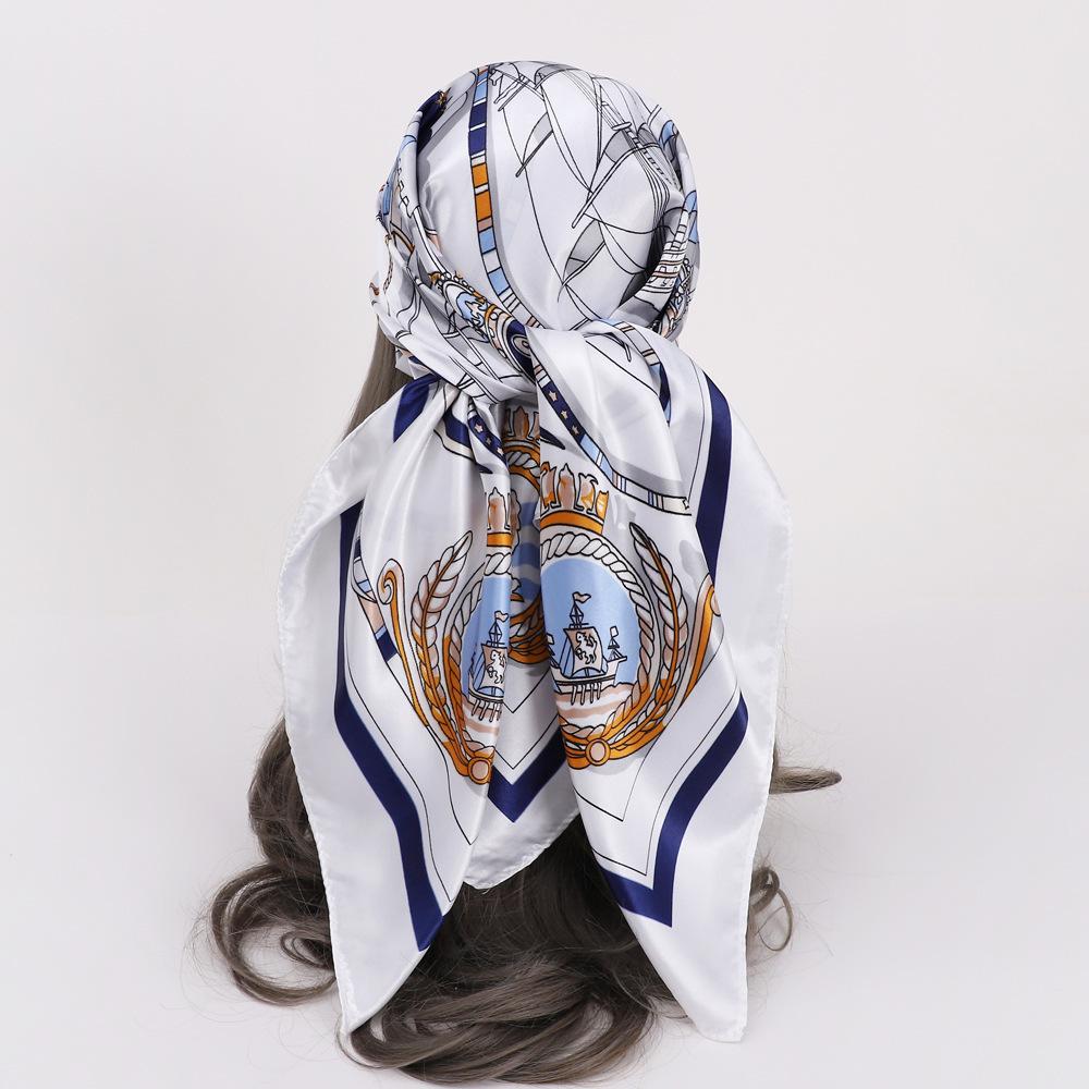 90Cm satin large square scarf headscarf new street retro simple bandanas