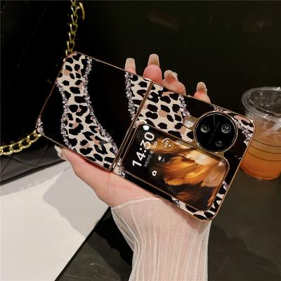 N3 Flip Cover Luxury Leopard Print Gold Plating Case For OPPO Find N3 Flip/N2 Flip Protective Hard Back Shell