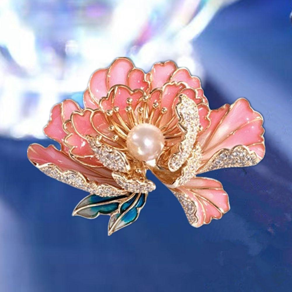 Эмалевая брошь-пион, высококачественная женская изысканная высококачественная брошь, темпераментная универсальная булавка для одежды, аксессуары Electroplated real gold розовый