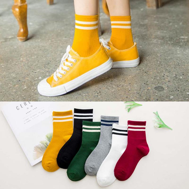 Funny Cute Cotton Loose Striped Crew Socks Women Fashion Colorful Harajuku Designer Vintage Long Socks School Girls Socks Black