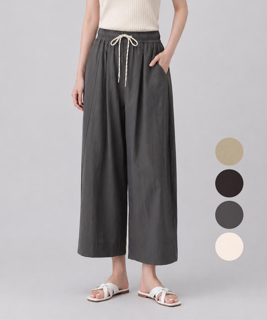 KIM YOUNG JOO GOLF Summer Pintuck Cut Wide Crooked Length Daily Women'S Elastic Waist Pants Dqmlsl76